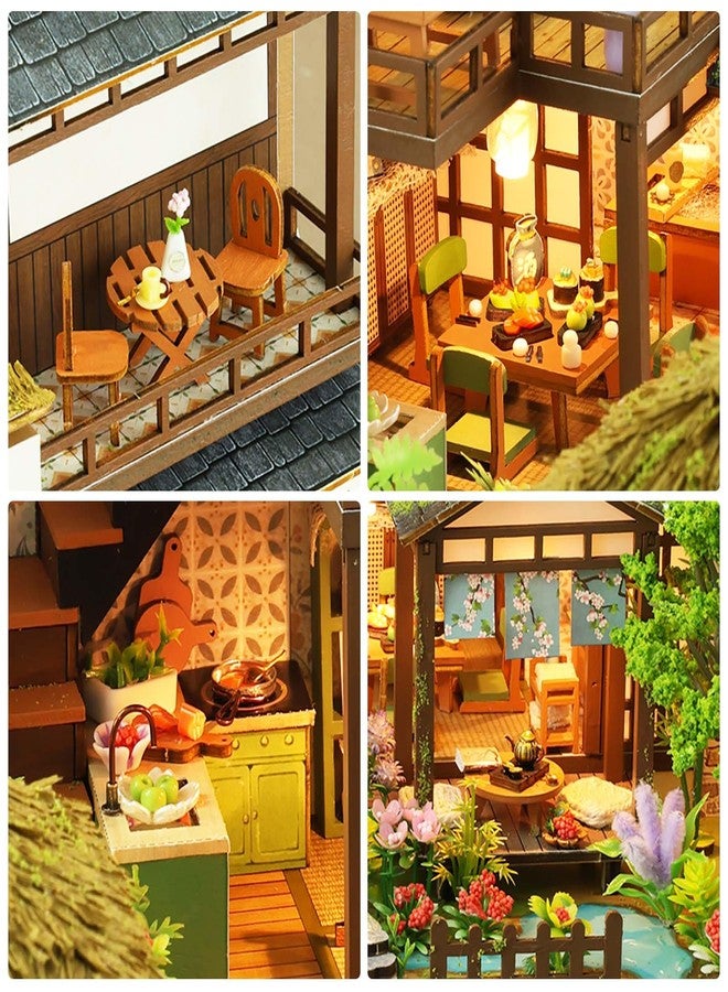 Foyucool Miniature House Kit, Tiny House Kit with Light, DIY Mini House Building Kits for Adults to Building, Unique Gift for Birthday Christmas, Bamboo Spring Courtyard - Image 4